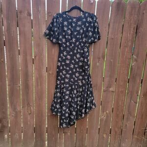 Sugar Lips Kim‎ Balboa Floral Midi Dress Small Womens Flutter Sleeve Asymmetric